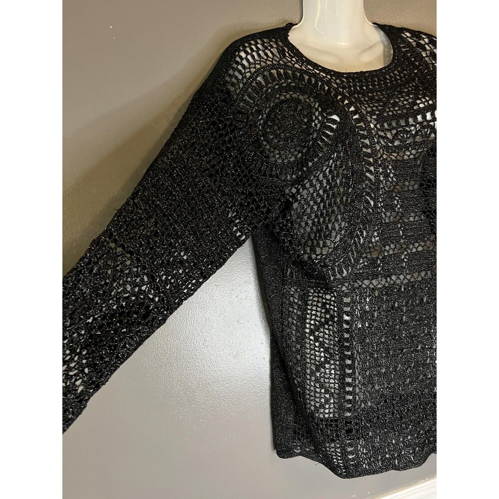 Arlene Sweater Womens Medium Large Black Crochet Knit Sheer Metallic Boho - Picture 4 of 7